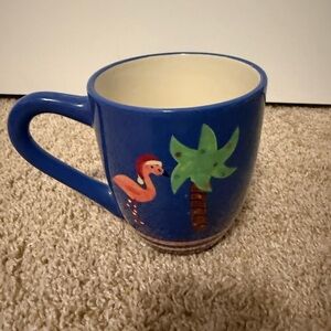 St Nicholas Square | Blue Flamingo and Palm Tree Christmas Holiday Mug